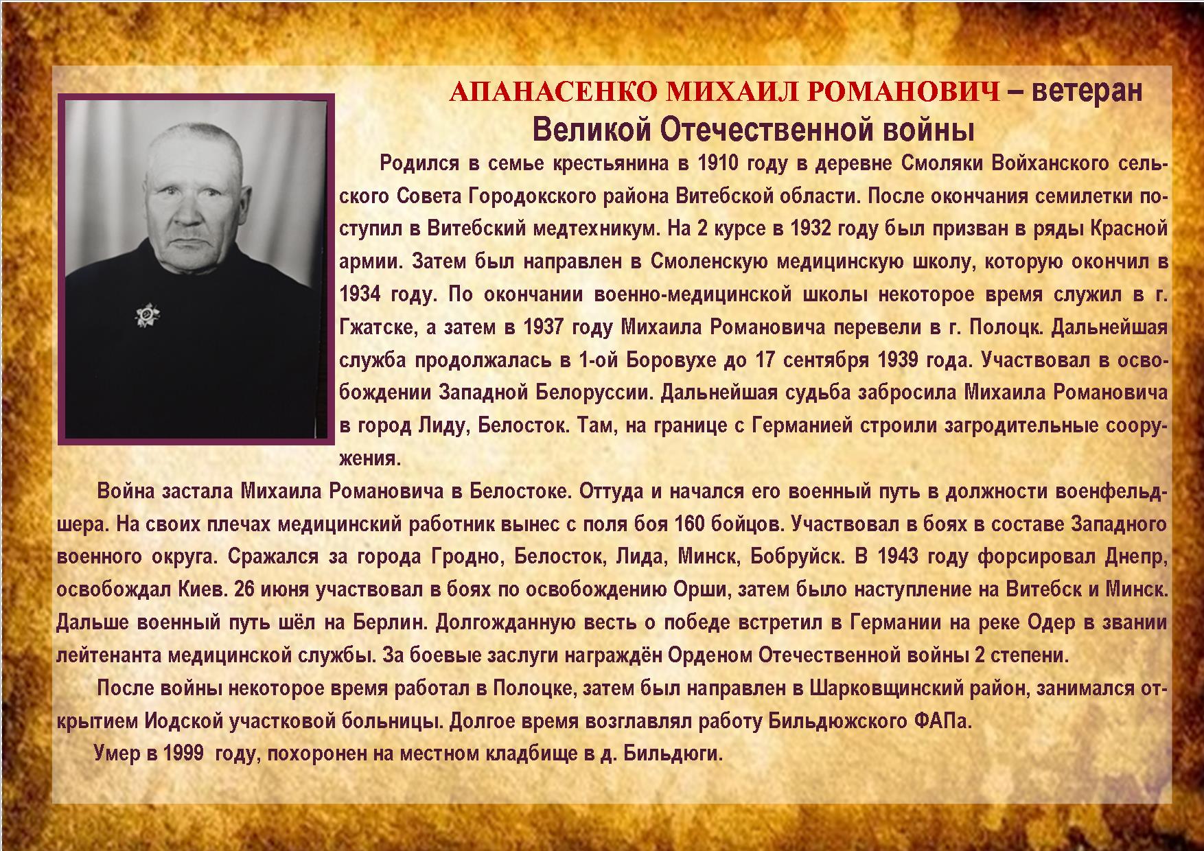 АПАНАСЕНКО МИХАИЛ РОМАНОВИЧ