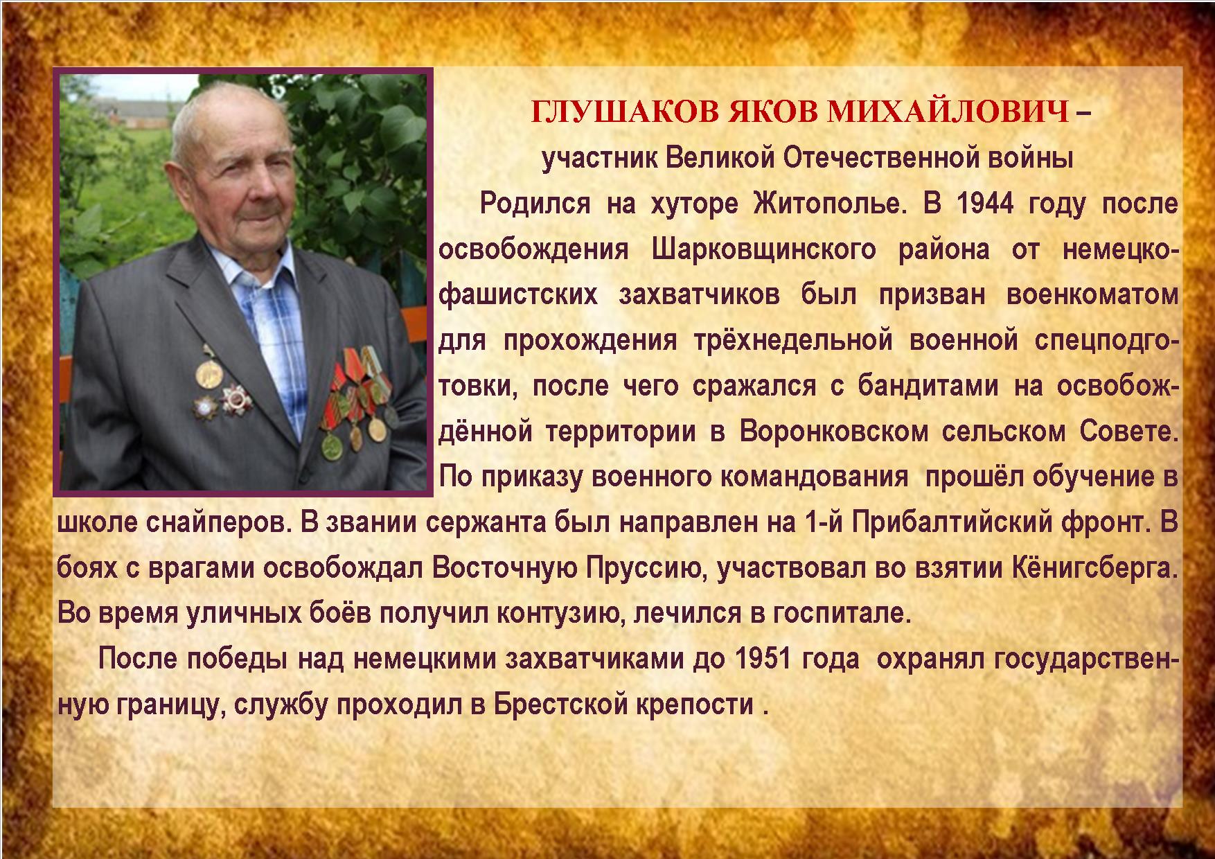 ГЛУШАКОВ ЯКОВ МИХАЙЛОВИЧ 