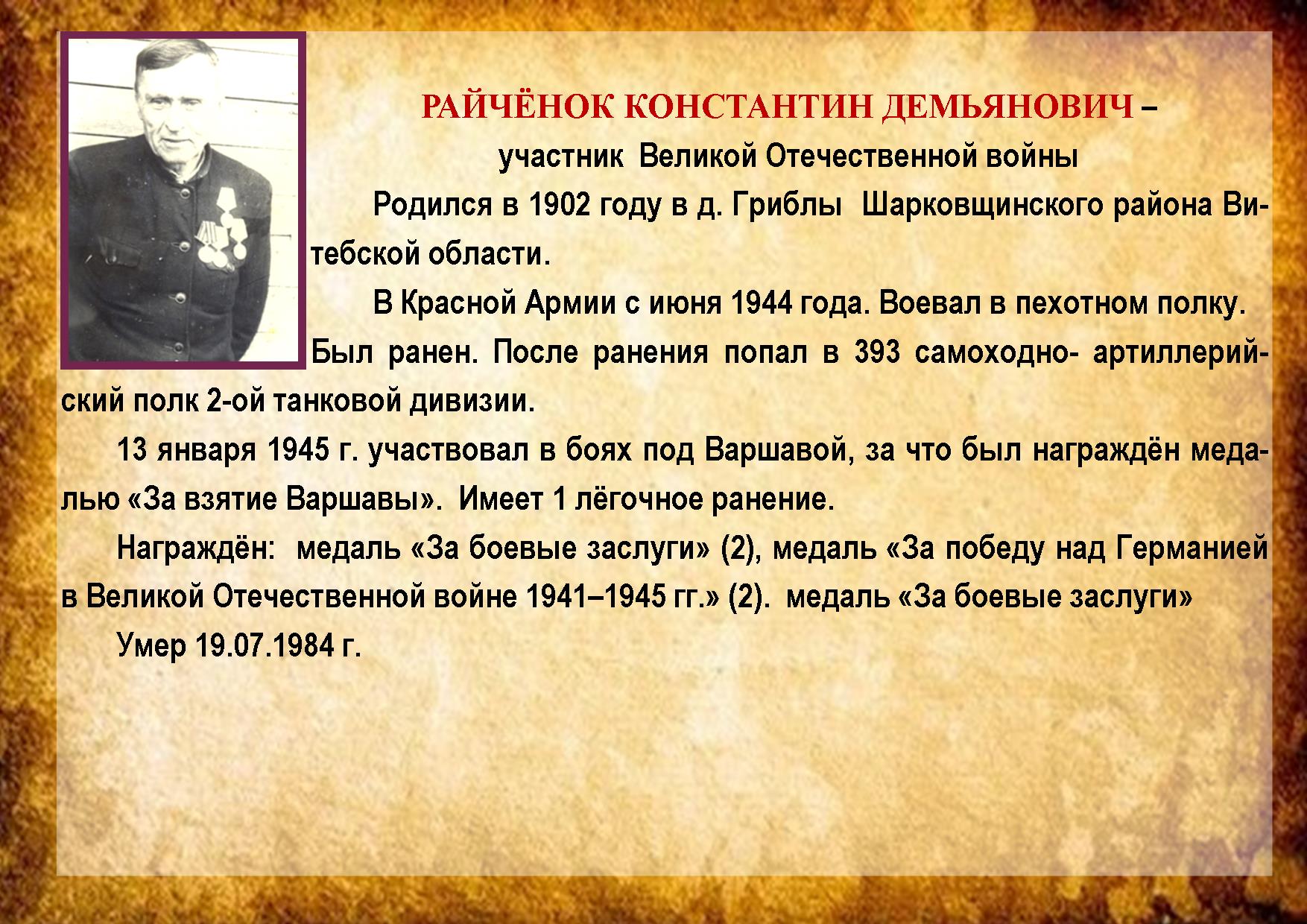 РАЙЧЁНОК КОНСТАНТИН ДЕМЬЯНОВИЧ 